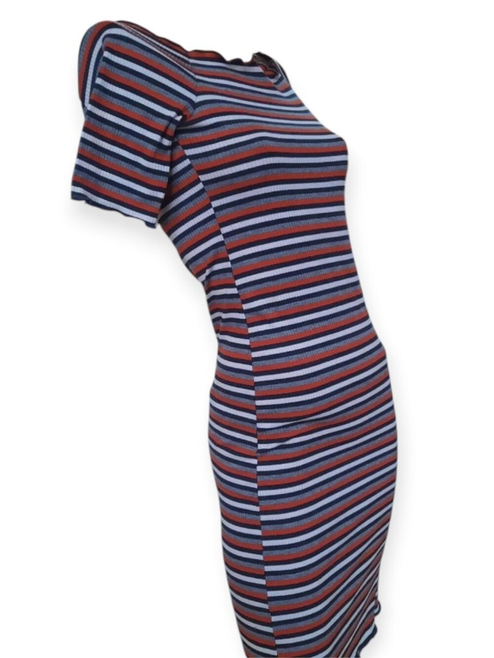 Caution to the Wind Striped Midi Dress Women’s Large Off Shoulder Ribbed USA - Picture 6 of 10